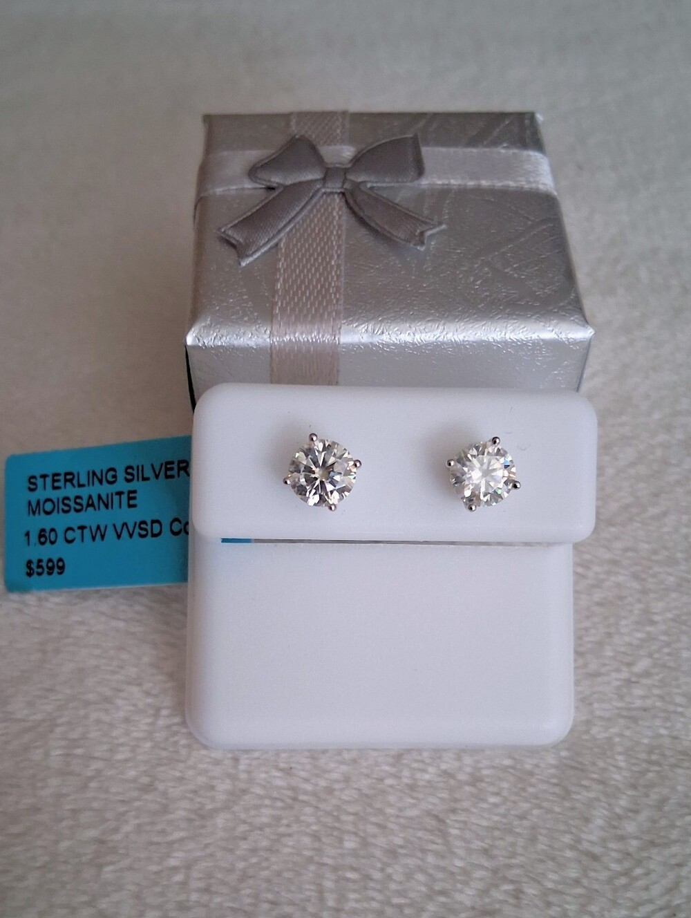 Moissanite Diamond Push Back Stud Earrings 925 SS